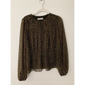 Stevie May Peasant Blouse Sz XS Long Puff Sleeve Brown Ditsy Print Cottagecore